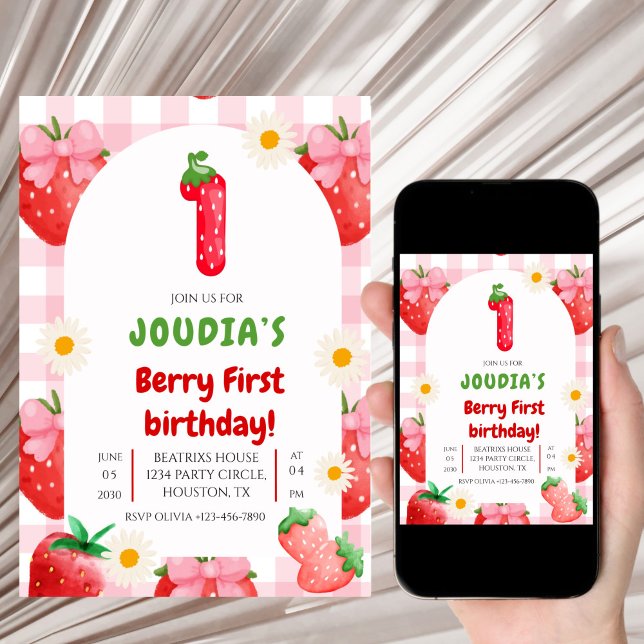 Invitación Cumpleaños de Fresa Linda Flor de Fruta Daisy Mora (Subido por el creador)