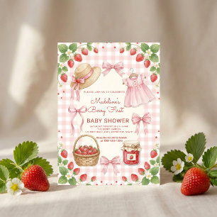 Invitación Cumpleaños de fresa para baby shower Primera Baya 