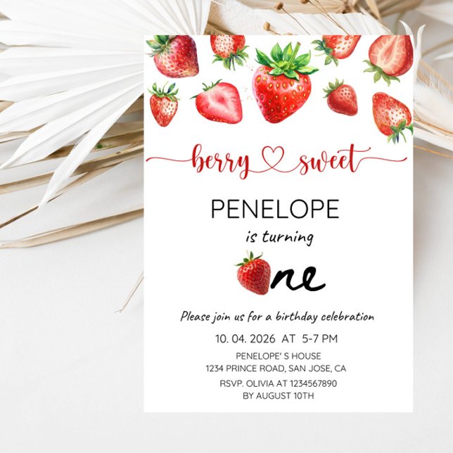 Invitación Cumpleaños de fresa para la fiesta de cumpleaños d (Subido por el creador)