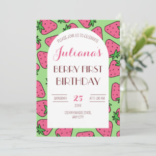 Invitación Cumpleaños de Fresa por Primera Vez, Cumpleaños de