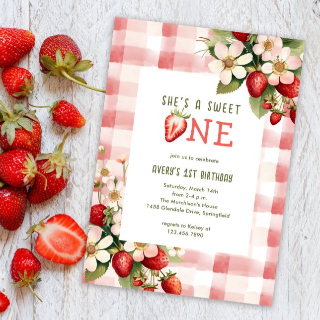 Invitación Cumpleaños de Fresa Primer Año Fiesta Fruta (Subido por el creador)