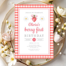 Invitación Cumpleaños de Fresa Primer Cumpleaños de la Fresa