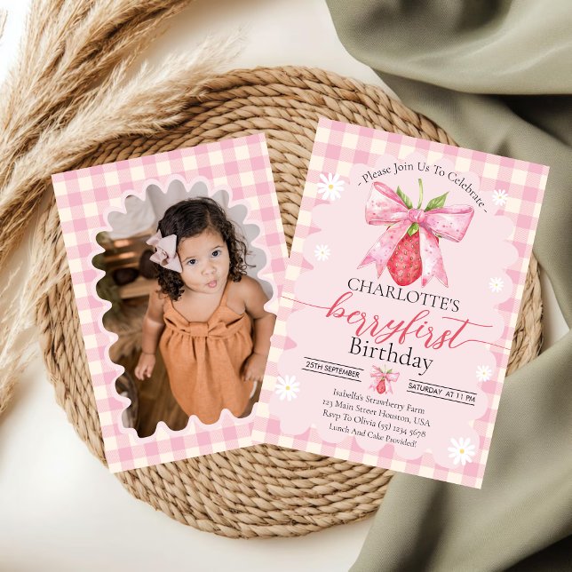 Invitación Cumpleaños de Fresa Primera 1ra Fiesta de Cumpleañ (Subido por el creador)