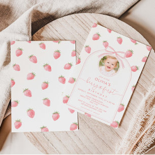 Invitación Cumpleaños de Fresa Primera Cumpleañera Fresa Dulc