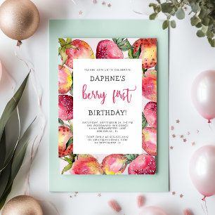 Invitación Cumpleaños de Fresa y Bayas Lindas para el Primer 