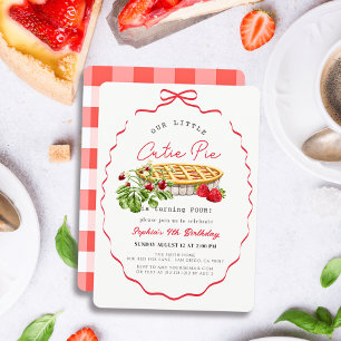 Invitación Cumpleaños de Fresas de lazo rojo Little Cutie Pie