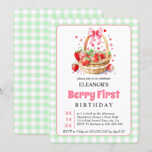 Invitación Cumpleaños de fresas para niñas por primera vez ad
