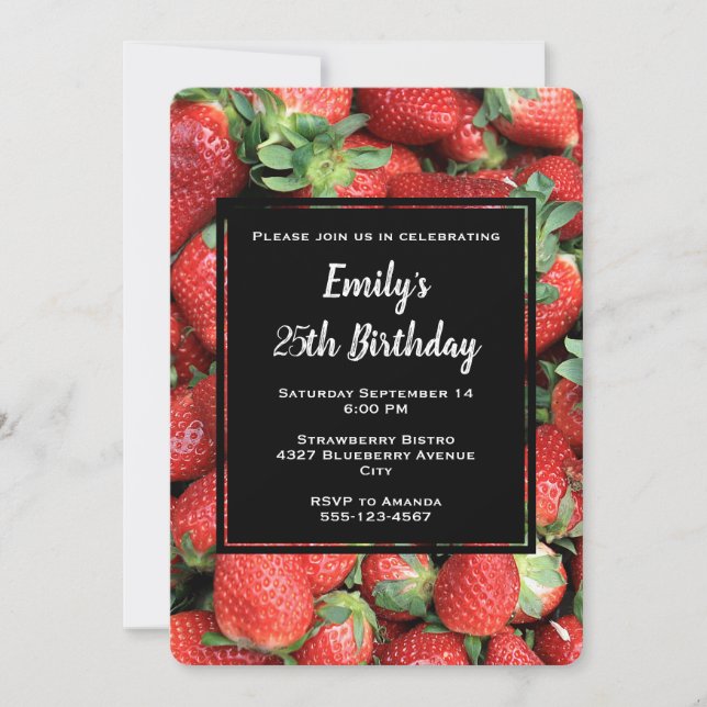Invitación Cumpleaños de Fresas Rojas Jugosas (Anverso)