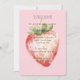 Invitación Cumpleaños de Fruta de Fresa Rosa