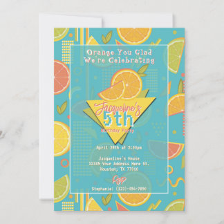 Invitación Cumpleaños de Frutas Cítricas Verano Azul Retro