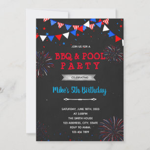 Invitación cumpleaños de fuegos artificiales del 4 de julio