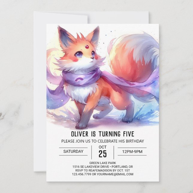 Invitación Cumpleaños de Fun Fox encantado (Anverso)
