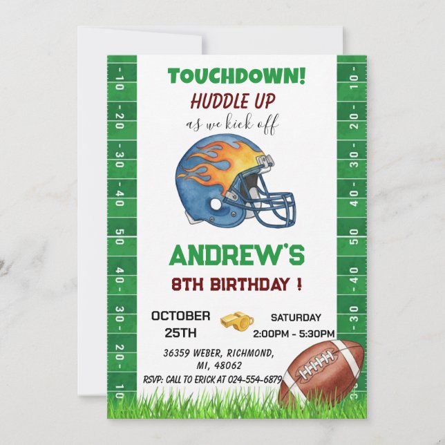 Invitación Cumpleaños de fútbol americano personalizado (Anverso)