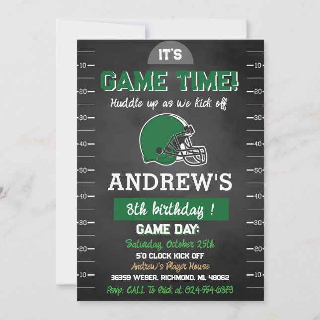 Invitación Cumpleaños de fútbol americano personalizado (Anverso)