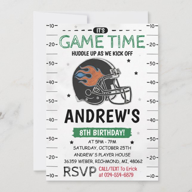 Invitación Cumpleaños de fútbol americano personalizado (Anverso)