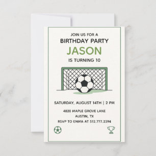 Invitación Cumpleaños de Fútbol Blanco y Verde • Fiesta de De