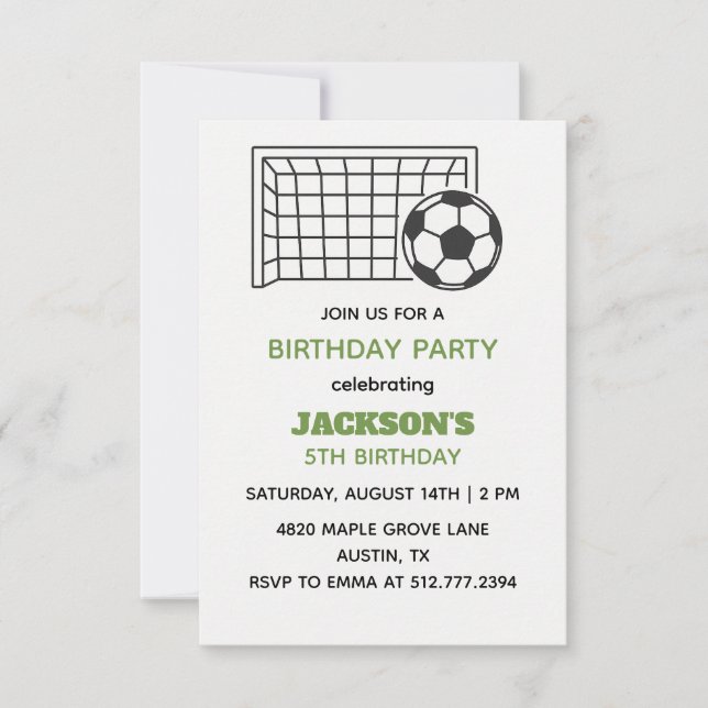 Invitación Cumpleaños de fútbol blanco y verde • Fiesta depor (Anverso)