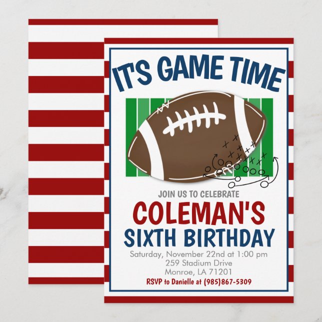 Invitación Cumpleaños de Fútbol Cualquier COMBINACIÓN de COLO (Anverso / Reverso)
