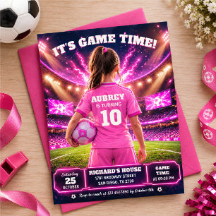 Invitación Cumpleaños de fútbol de color rosa