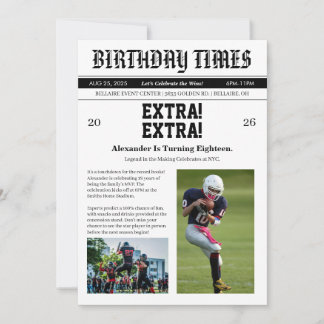 Invitación Cumpleaños de Fútbol de Periódico