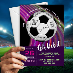 Invitación Cumpleaños de Fútbol Deportivo Moderno Multicolor