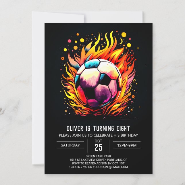 Invitación Cumpleaños de fútbol editable para la pelota cúpul (Anverso)