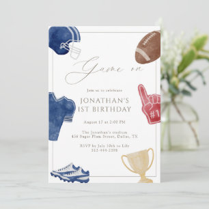Invitación Cumpleaños de Fútbol Navy Game On