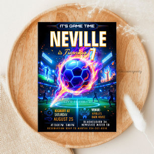 Invitación Cumpleaños de Fútbol Neon Glow - Fútbol Futurista