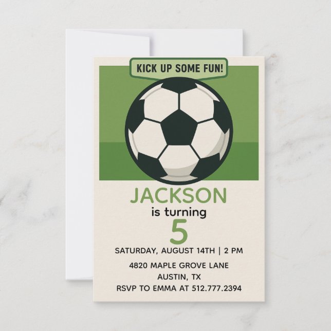 Invitación Cumpleaños de fútbol para niños modernos - Tema ve (Anverso)