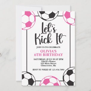 Invitación Cumpleaños de Fútbol Rosa y Negro