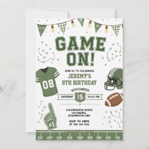 Invitación Cumpleaños de Fútbol Toques de Touchdown Verde Día