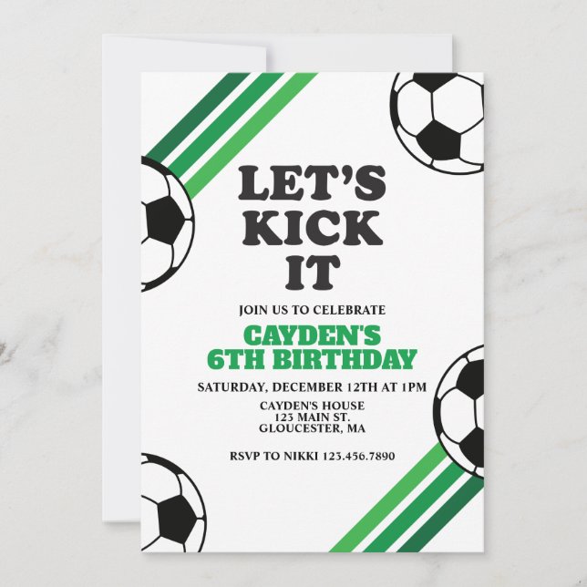 Invitación Cumpleaños de Fútbol Vamos a Patearlo Verde (Anverso)
