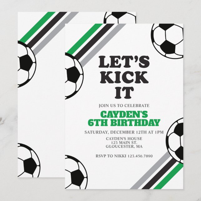 Invitación Cumpleaños de Fútbol Vamos a Patearlo Verde (Anverso / Reverso)