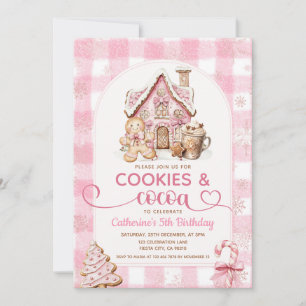 Invitación Cumpleaños de galletas y cacao copos de nieve rosa