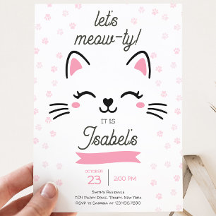 Invitación Cumpleaños de Gatita Rosa