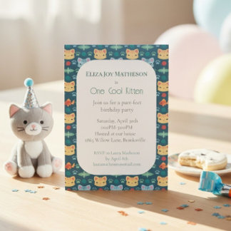 Invitación Cumpleaños de gatito azul y amarillo Un gatito gen
