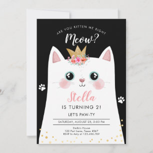 Invitación Cumpleaños de Gatito Gato Gatita Corona Azul Celes