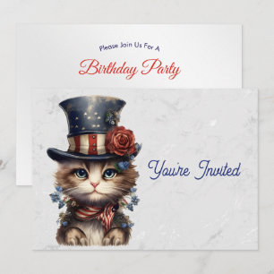 Invitación Cumpleaños de gatito patriótico vintage
