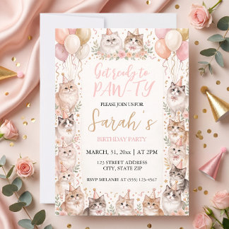 Invitación Cumpleaños de gatitos con flores en pasteles suave