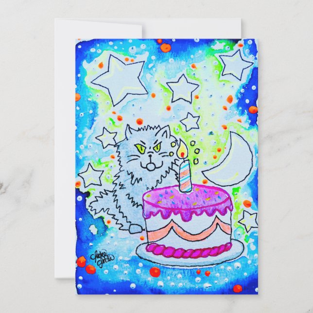 Invitación cumpleaños de gato (Anverso)