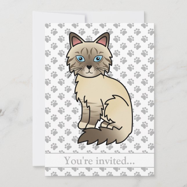 Invitación Cumpleaños de gato Birman/Ragdoll de punto de choc (Anverso)