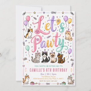 Invitación Cumpleaños de gato con acuarela adorable Let's Paw