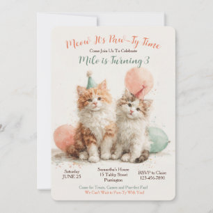 Invitación Cumpleaños de gato con gatito adorable en acuarela