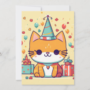 Invitación Cumpleaños de gato de fiesta lindo, 