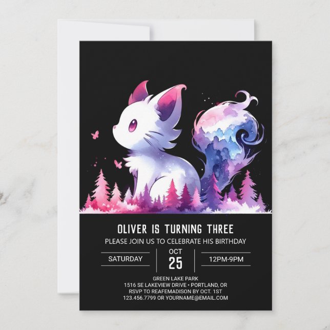 Invitación Cumpleaños de Gato Dulce Digital (Anverso)