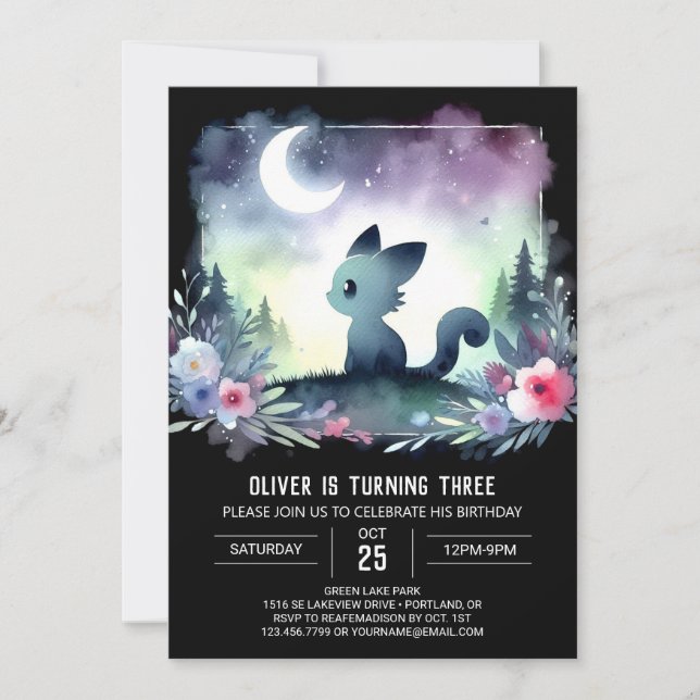 Invitación Cumpleaños de Gato Dulce Imprimible (Anverso)