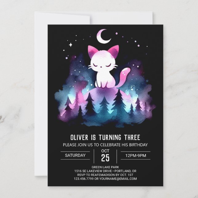 Invitación Cumpleaños de Gato Feliz Digital (Anverso)