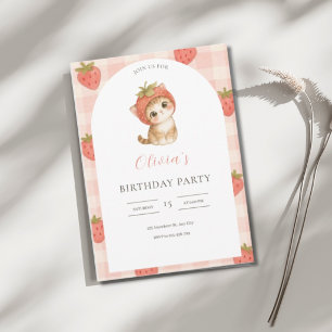 Invitación Cumpleaños de gato fresa lindo