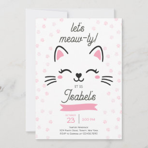 Invitación Cumpleaños de Gato Gatito Rosa