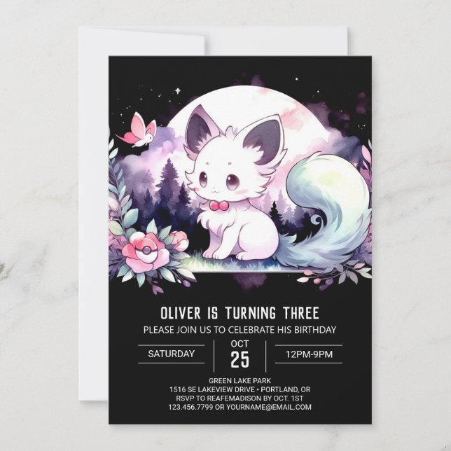 Invitación Cumpleaños de Gato Imprimible por Sueño (Anverso)